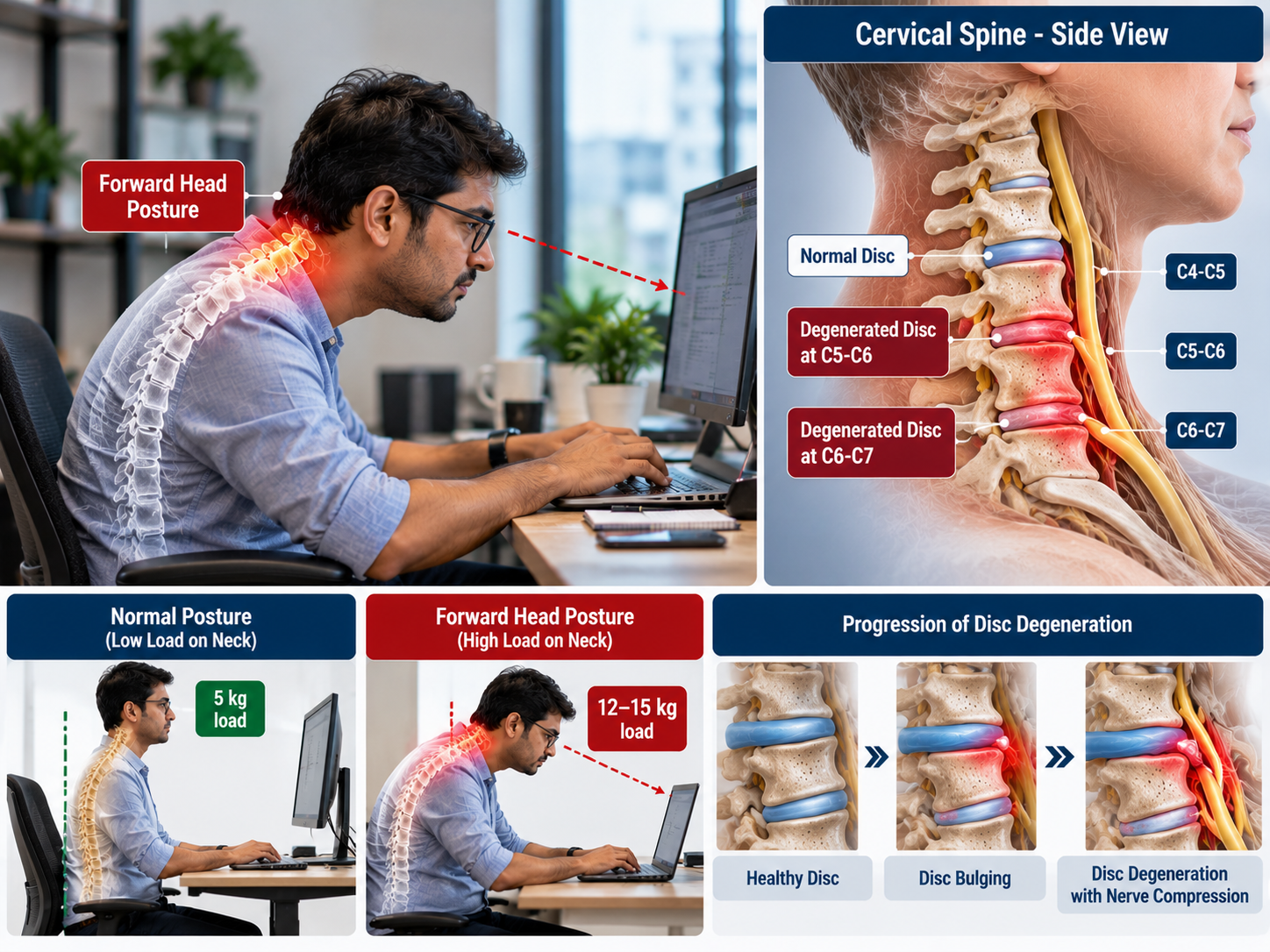 Correct workstation setup to prevent cervical spondylosis and neck pain