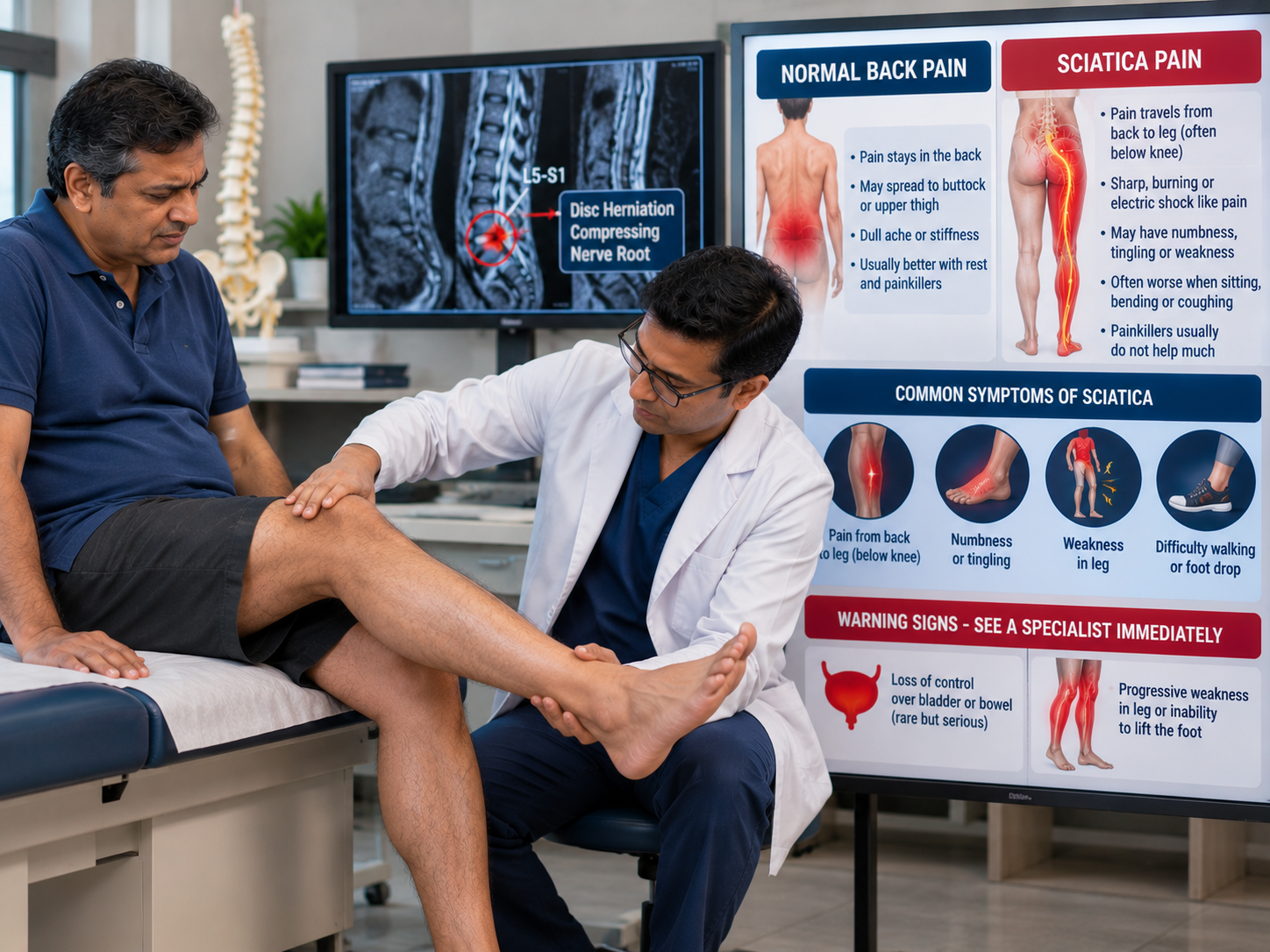 Sciatic nerve compression causes showing disc herniation and piriformis syndrome